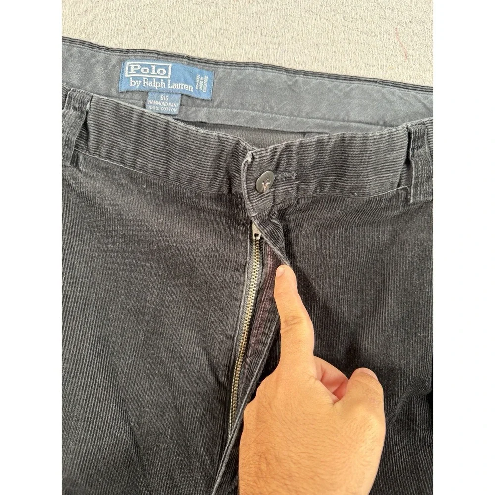 Polo Ralph Lauren Hammond Pant Mens 42x33 Black Pleated Corduroy Trousers